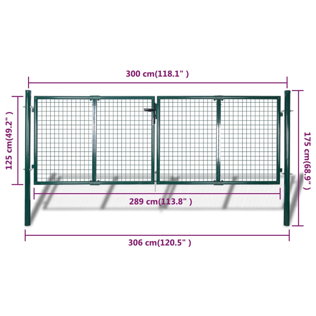 vidaXL Portail de clôture Acier 306x175 cm Vert