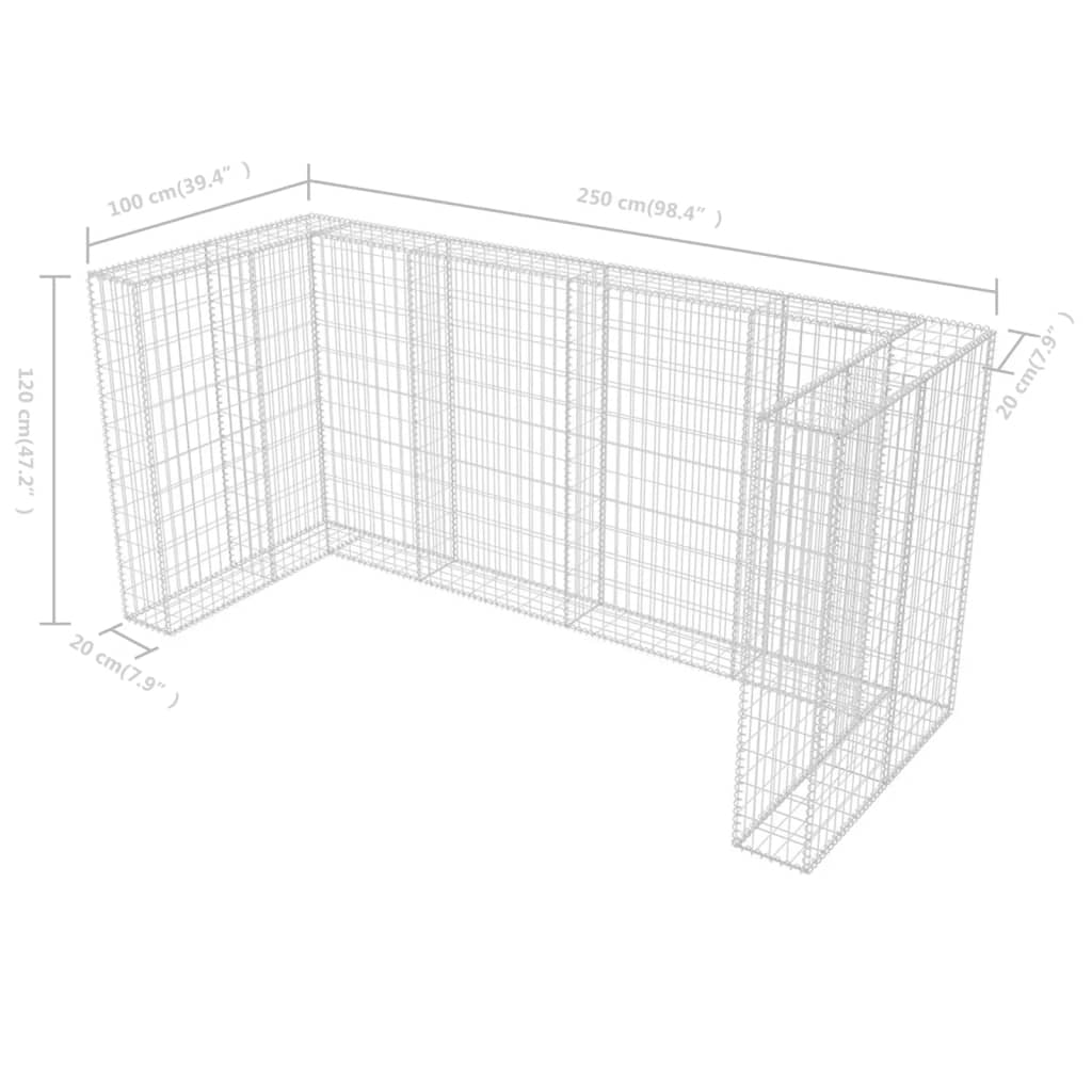 vidaXL Cadre de gabion de poubelle triple Acier 250 x 100 x 120 cm