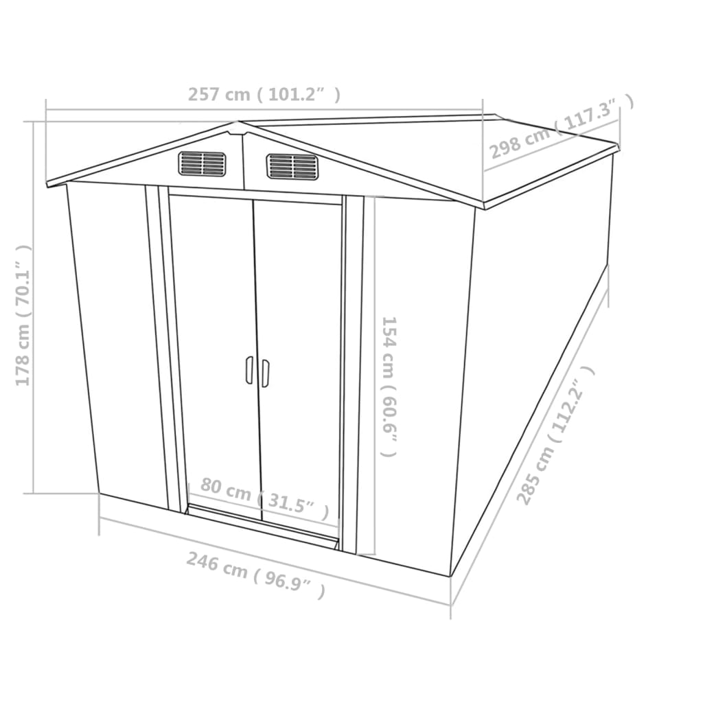 vidaXL Abri de jardin 257x298x178 cm Métal Gris