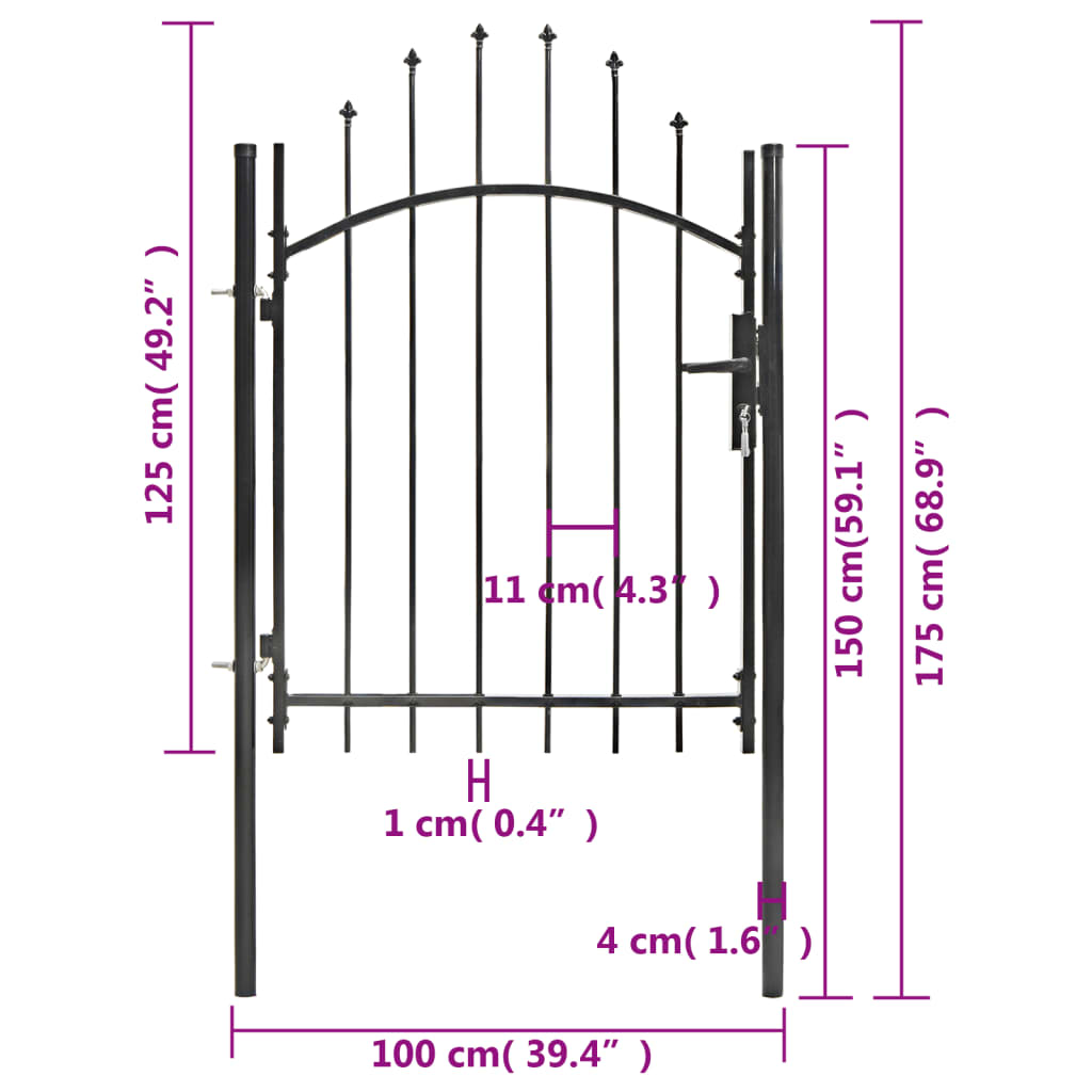 vidaXL Portail de jardin Acier 1 x 1,75 m Noir