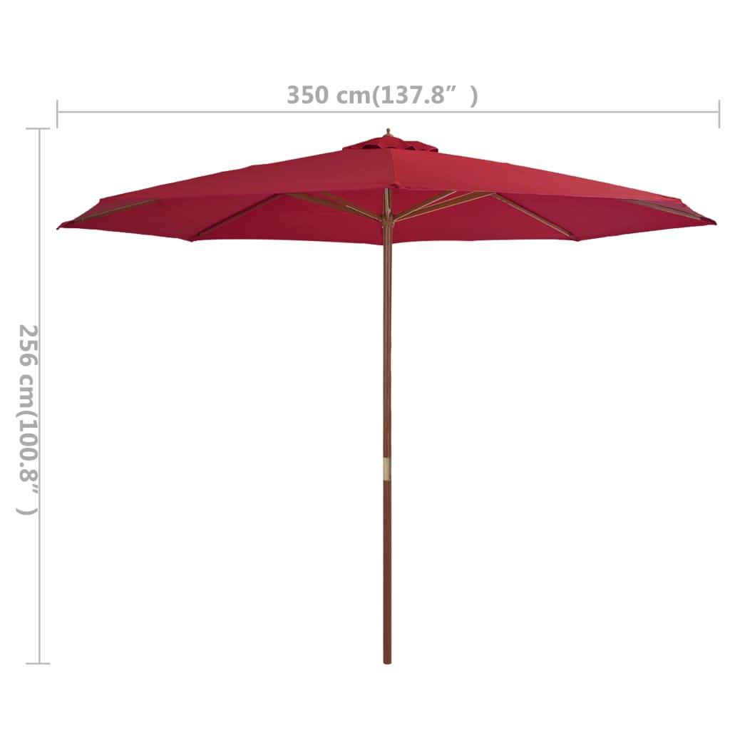 vidaXL Parasol avec mât en bois 350 cm Bordeaux