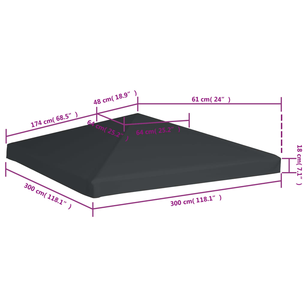 vidaXL Toile supérieure de gazebo 310 g / m² 3 x 3 m Gris