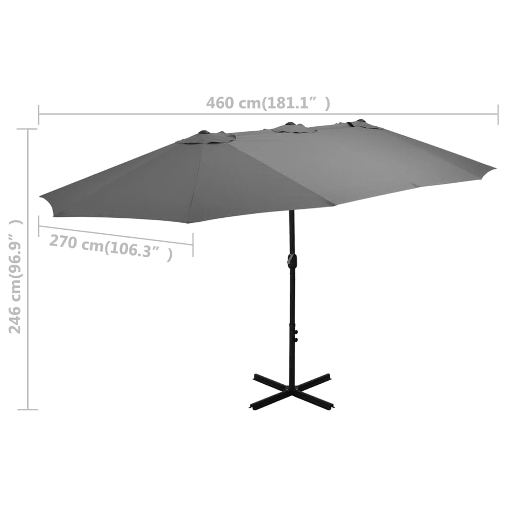 vidaXL Parasol d'extérieur poteau en aluminium 460 x 270 cm anthracite