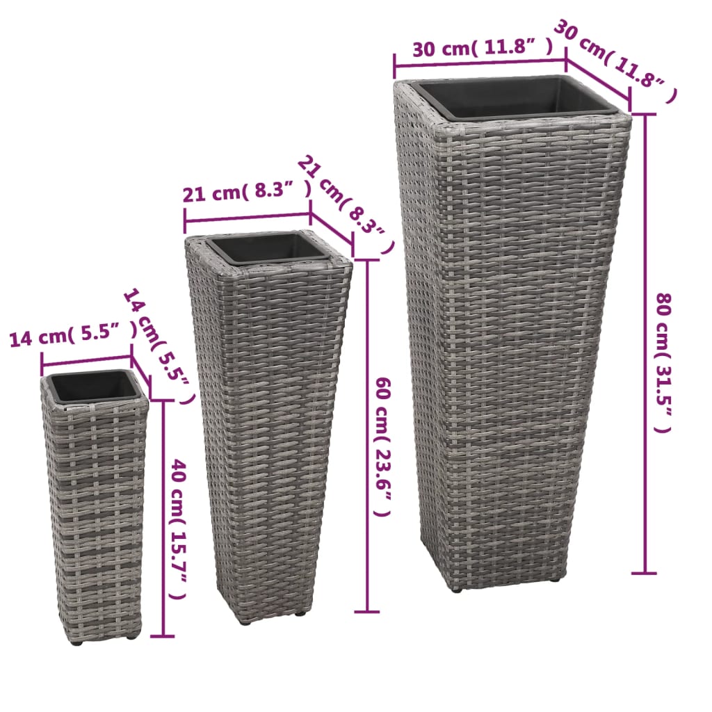 vidaXL Lits surélevés de jardin 3 pcs Résine tressée Gris