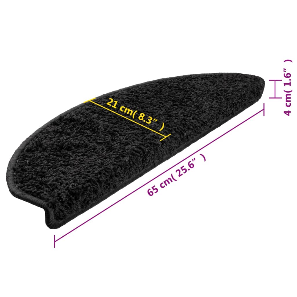 vidaXL Tapis d'escalier 15 pcs noir 65x21x4 cm