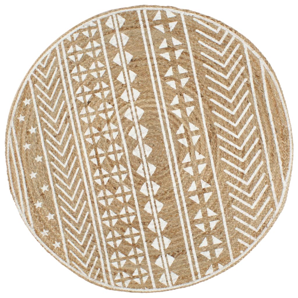 vidaXL Tapis fait à la main Jute avec imprimé blanc 150 cm