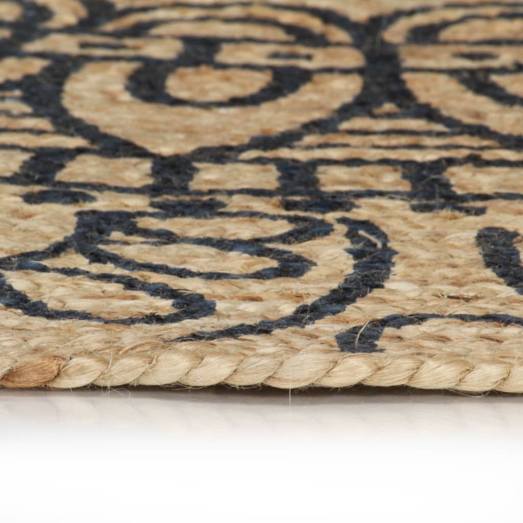 vidaXL Tapis fait à la main Jute avec imprimé bleu foncé 90 cm