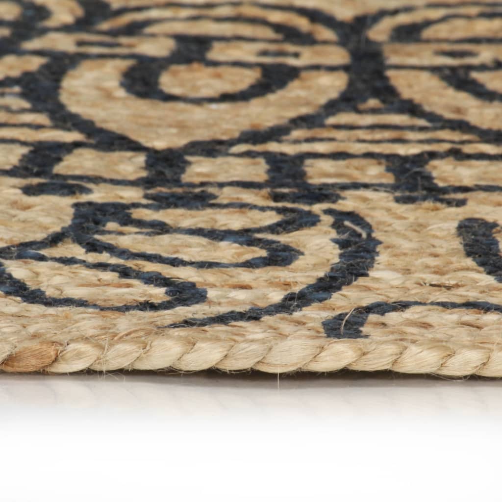 vidaXL Tapis fait à la main Jute avec imprimé bleu foncé 150 cm