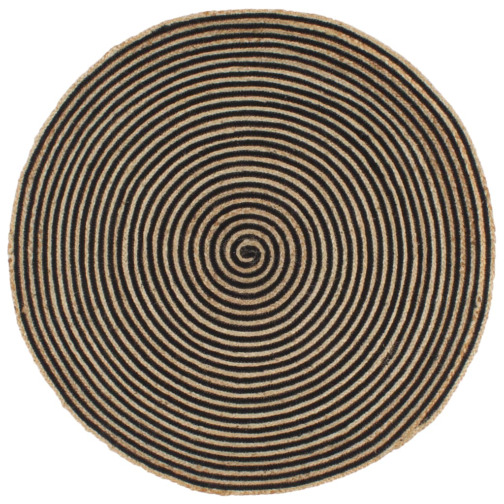 vidaXL Tapis fait à la main Jute avec design de spirale Noir 120 cm