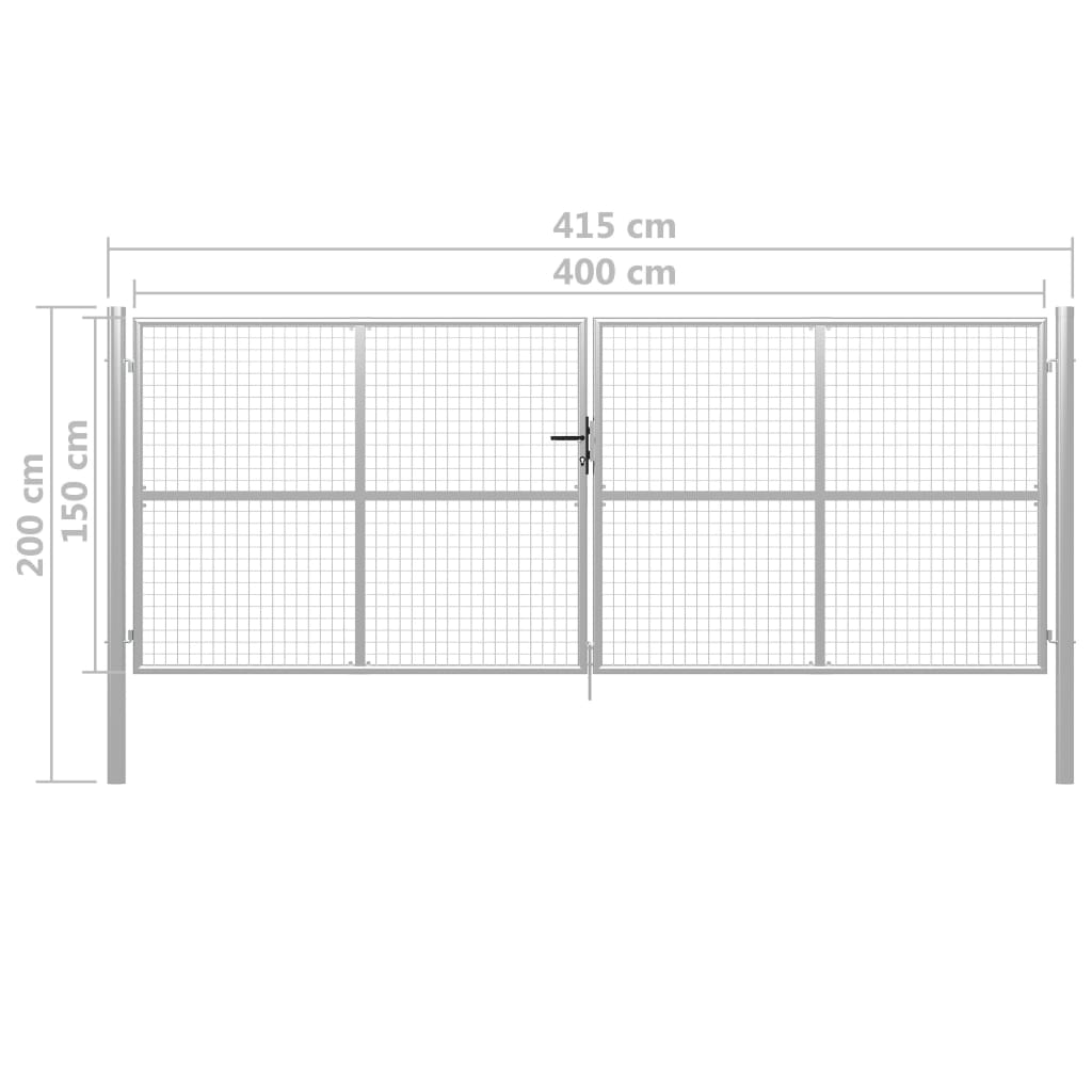 vidaXL Porte de jardin Acier galvanisé 415x200 cm Argenté