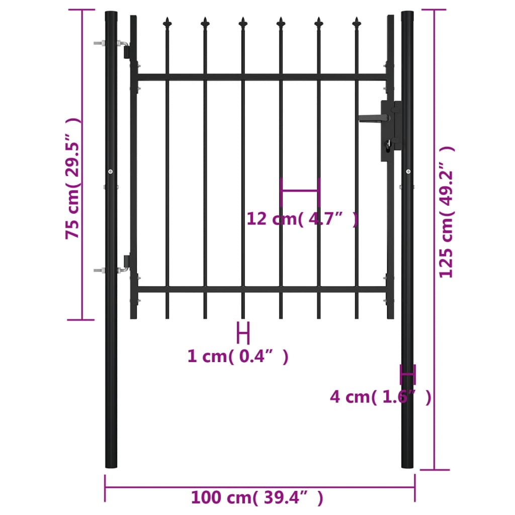 vidaXL Portail avec haut sous forme de lance 100x75 cm