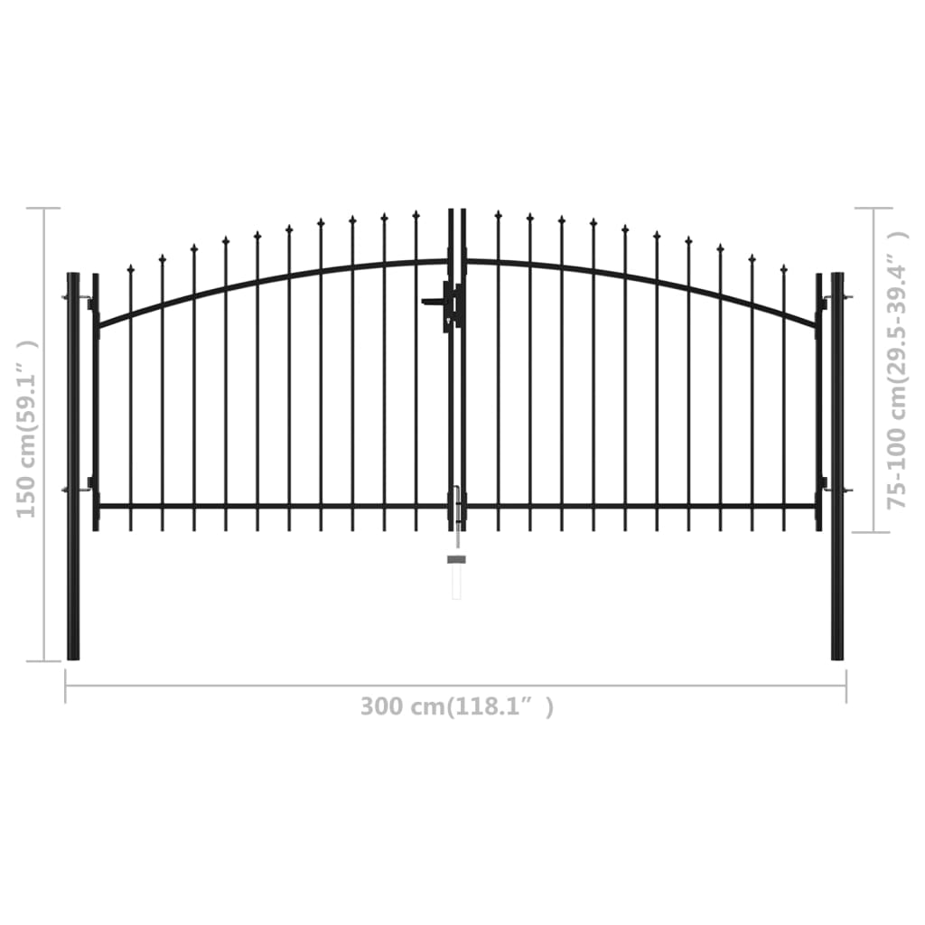 vidaXL Double portail avec haut sous forme de lance 300 x 150 cm