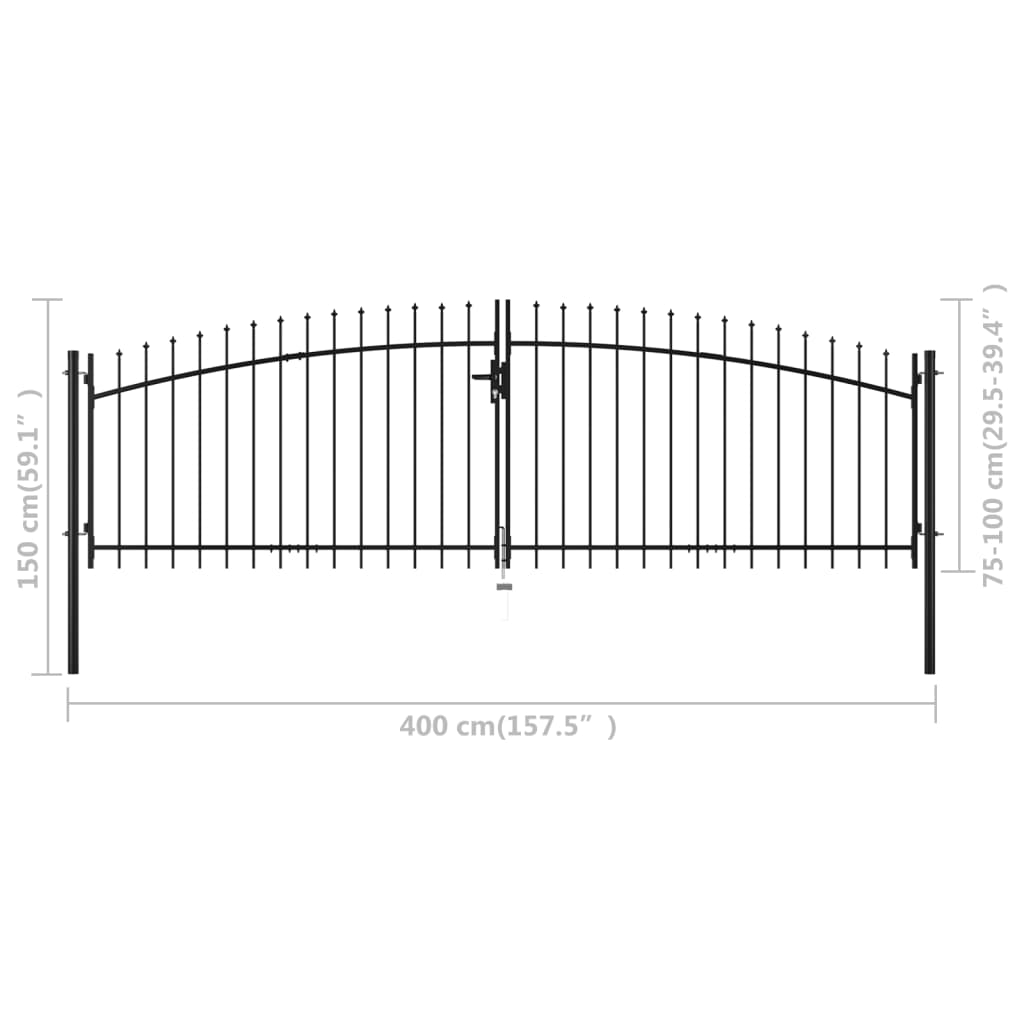 vidaXL Double portail avec haut sous forme de lance 400 x 150 cm