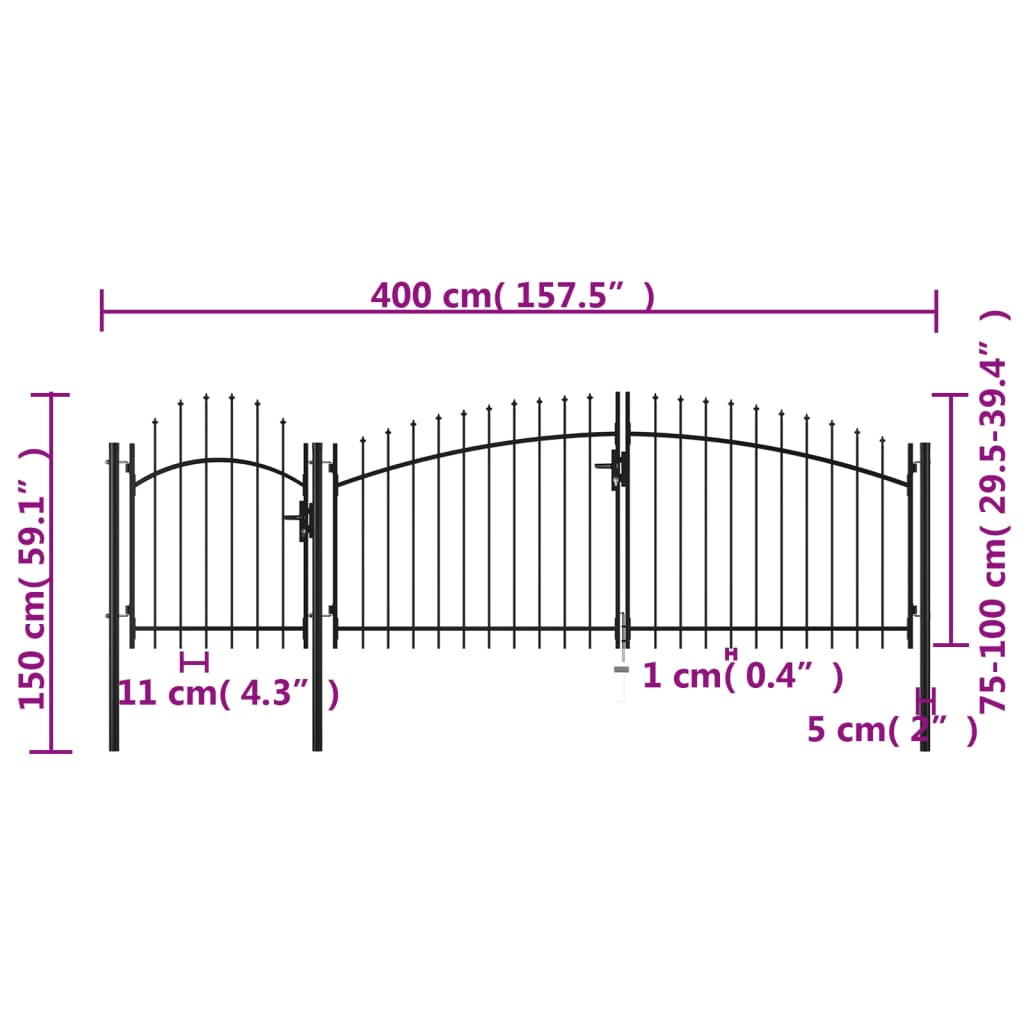 vidaXL Portail de jardin Acier 1,5 x 4 m Noir