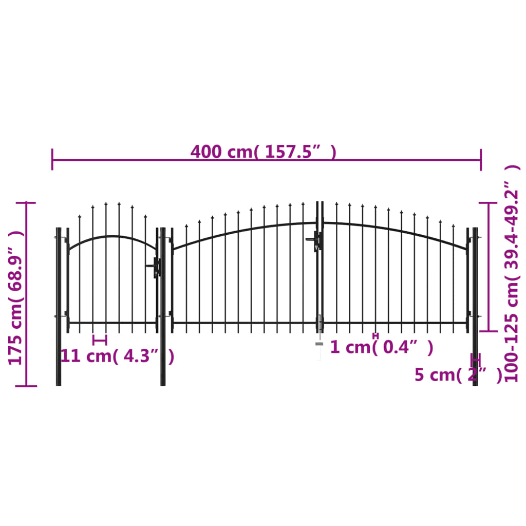 vidaXL Portail de jardin Acier 1,75 x 4 m Noir