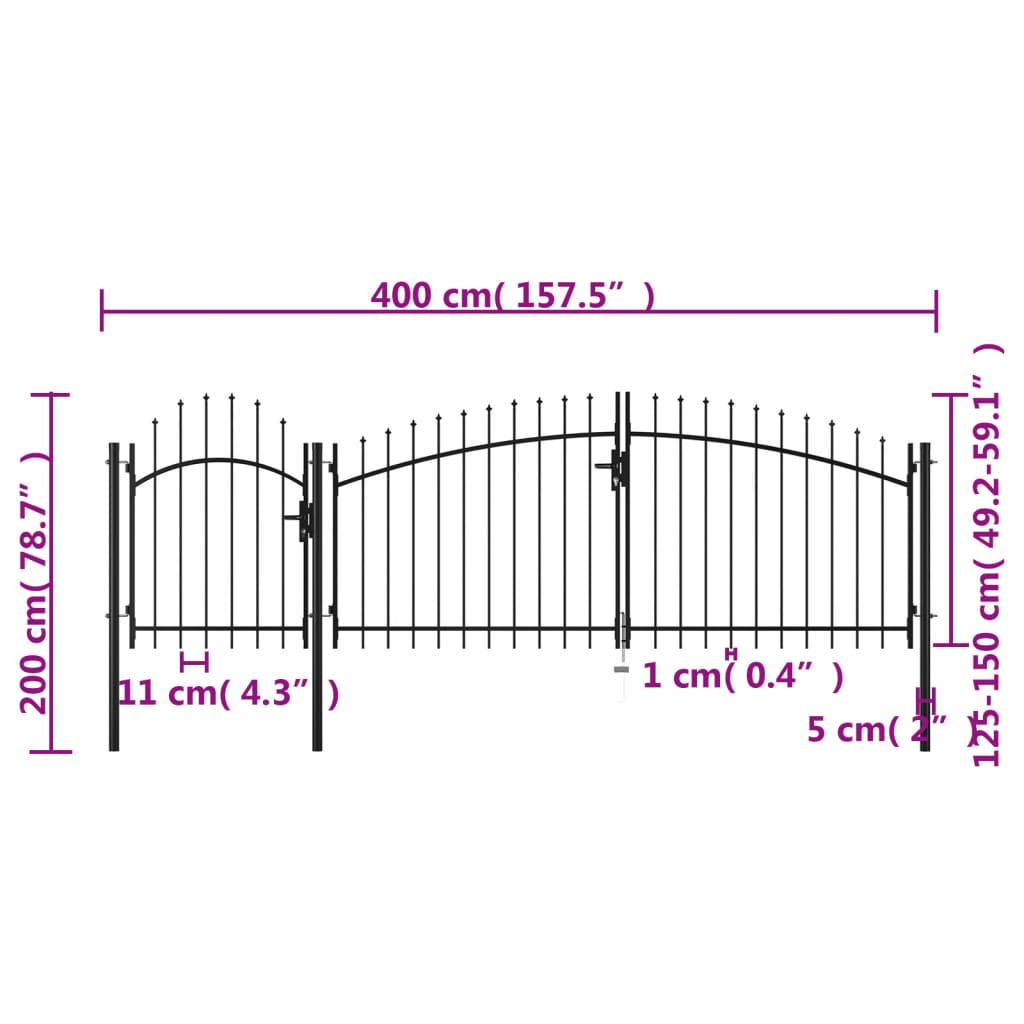 vidaXL Portail de jardin Acier 2 x 4 m Noir