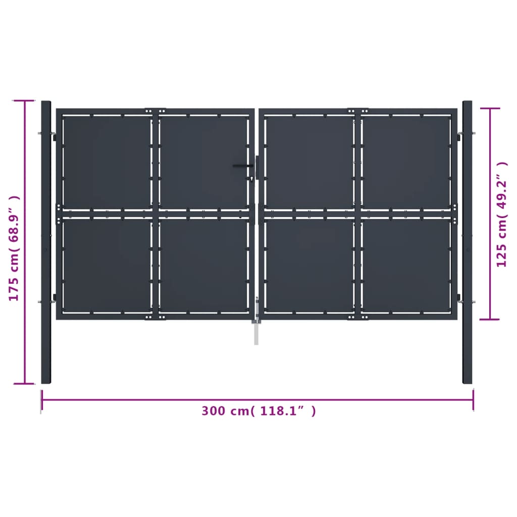 vidaXL Portail de jardin Acier 300 x 125 cm Anthracite