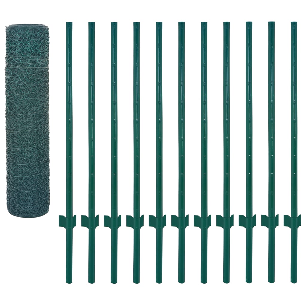 vidaXL Clôture en grillage métallique avec poteaux Acier 25x0,5 m Vert