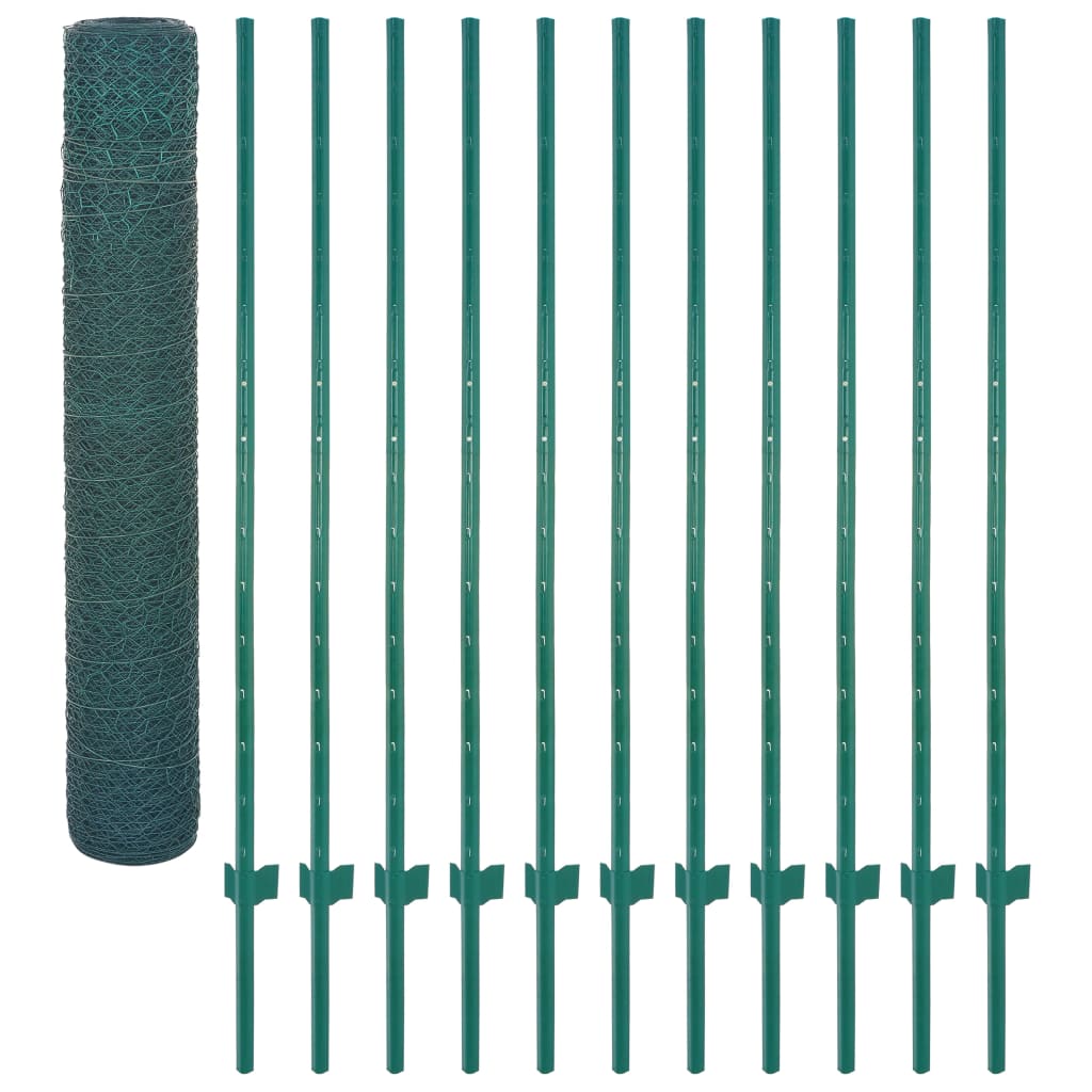vidaXL Clôture en grillage métallique avec poteaux Acier 25x1,5 m Vert