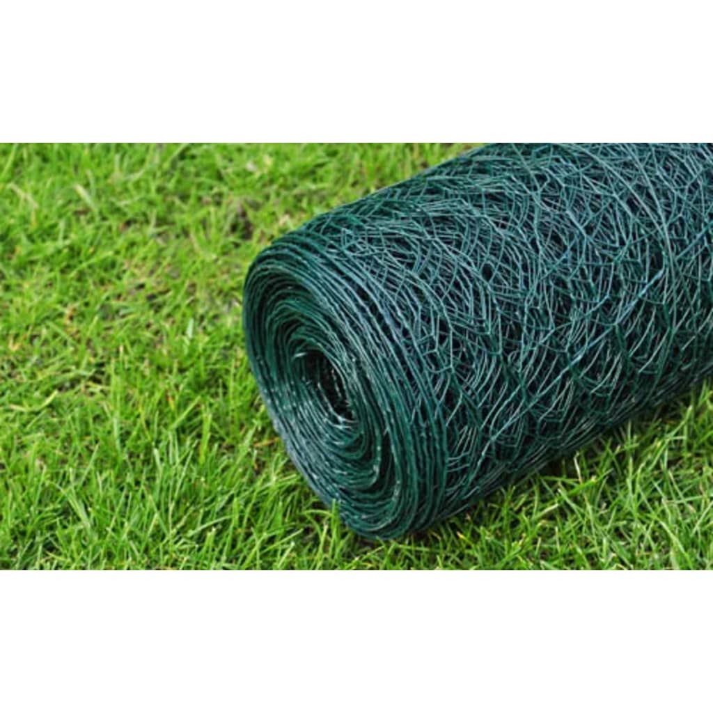vidaXL Clôture en treillis acier hexagonal 1x25 m vert foncé