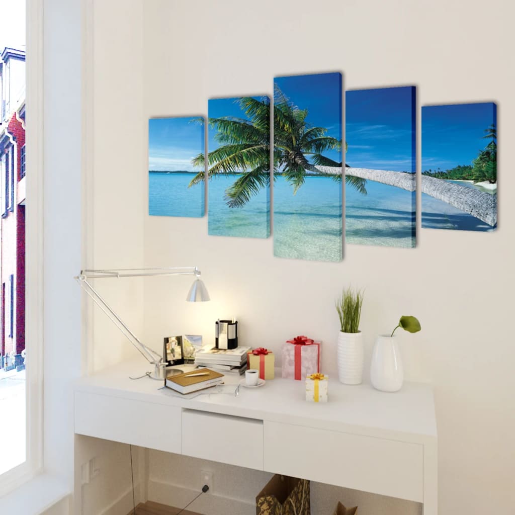 Set de toiles murales imprimées Plage avec palmier 200 x 100 cm
