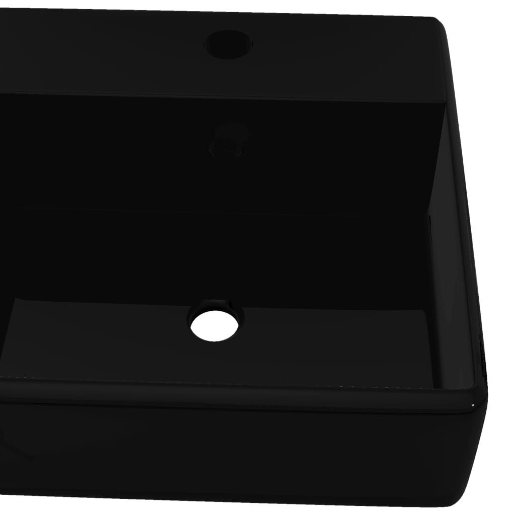 Robinet de lavabo salle de bain céramique/trou trop-plein carré noir