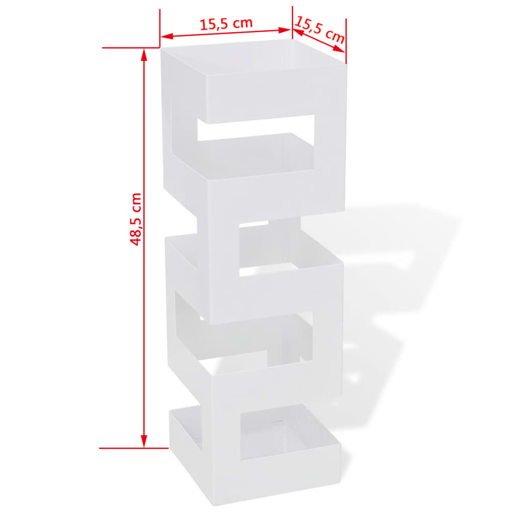 Blanc Carré Porte-parapluie Stockage pour cannes bâtons Acier 48,5 cm