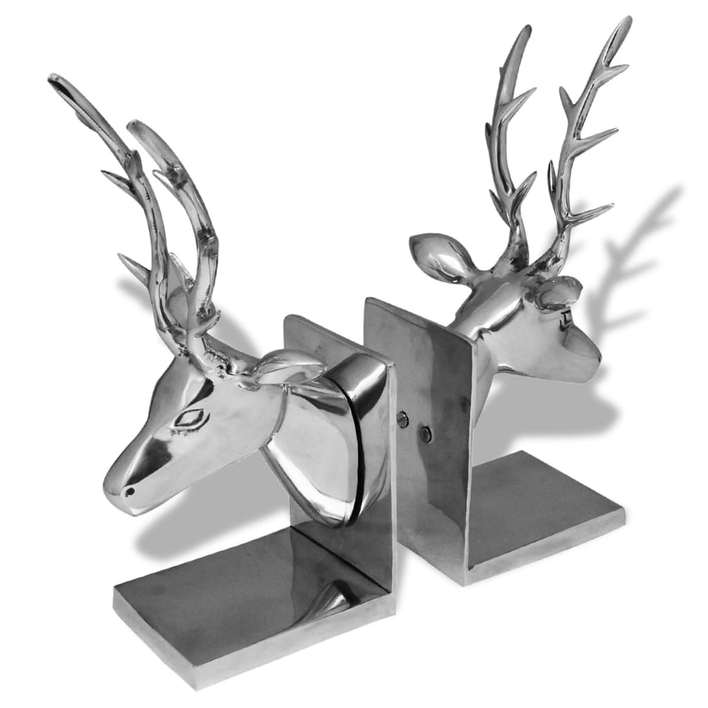 vidaXL Serre-livres cerf 2 pièces Aluminium Argenté