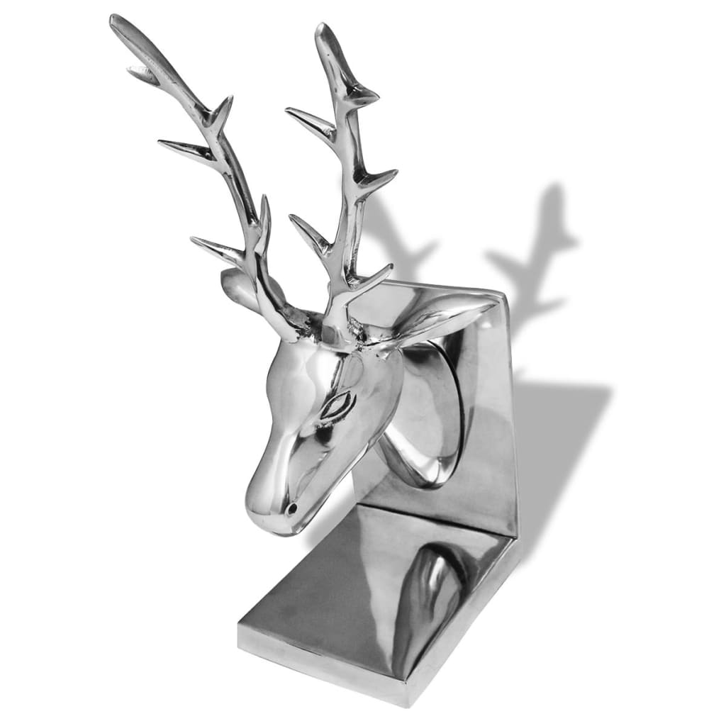 vidaXL Serre-livres cerf 2 pièces Aluminium Argenté