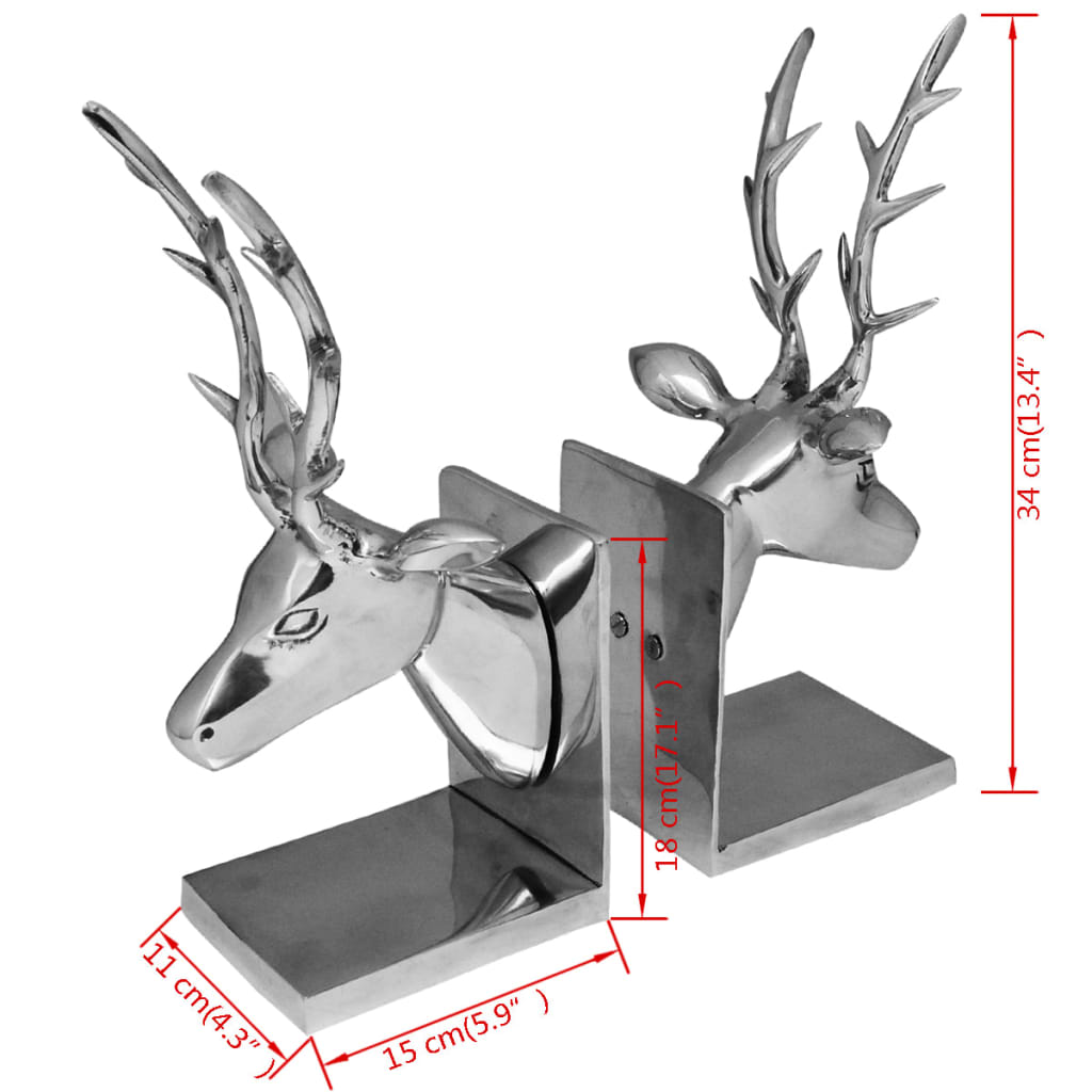 vidaXL Serre-livres cerf 2 pièces Aluminium Argenté