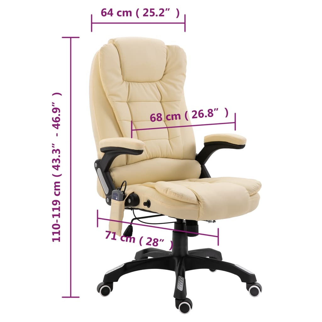 vidaXL Chaise de bureau de massage Crème Similicuir