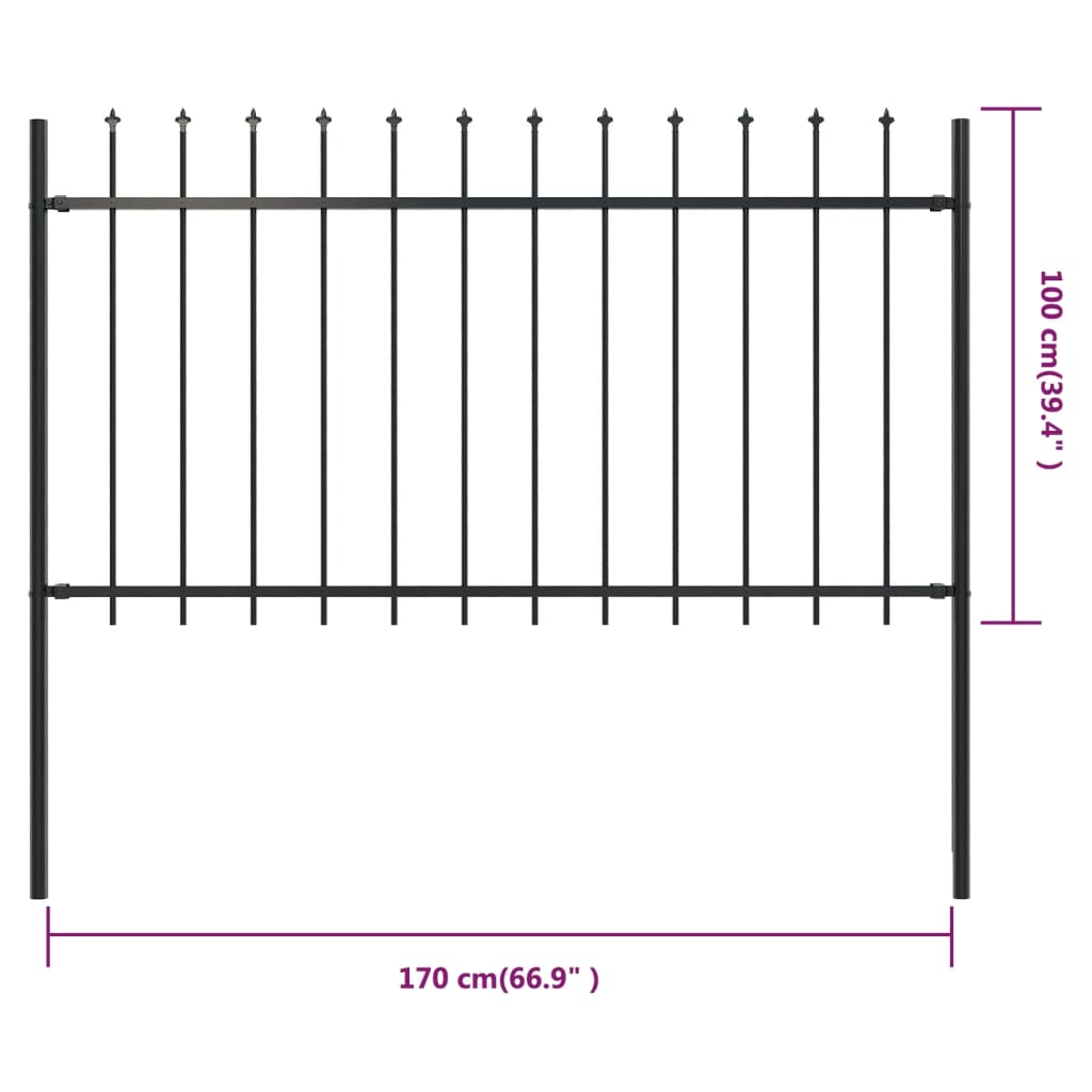 vidaXL Clôture de jardin avec dessus en lance Acier 1,7 x 1 m Noir