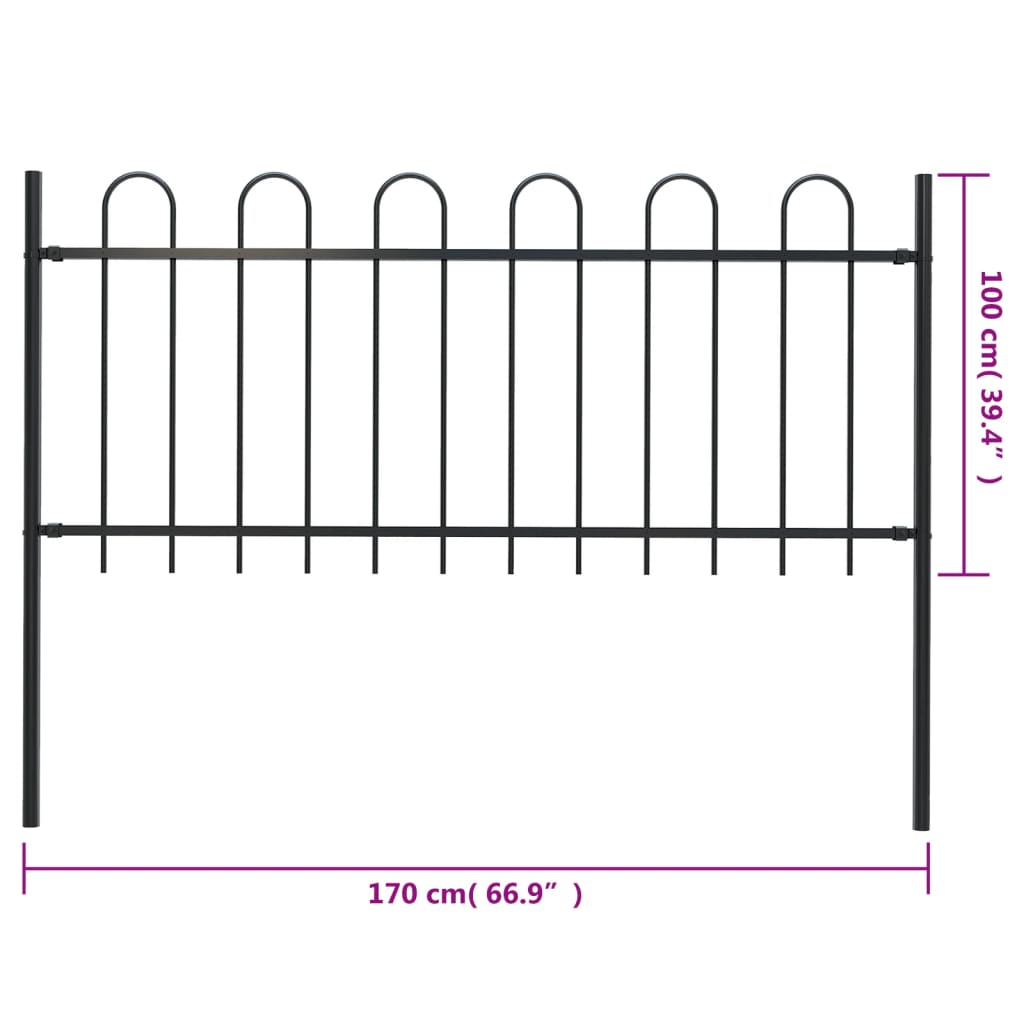 vidaXL Clôture de jardin avec dessus en cerceau Acier 1,7 m Noir
