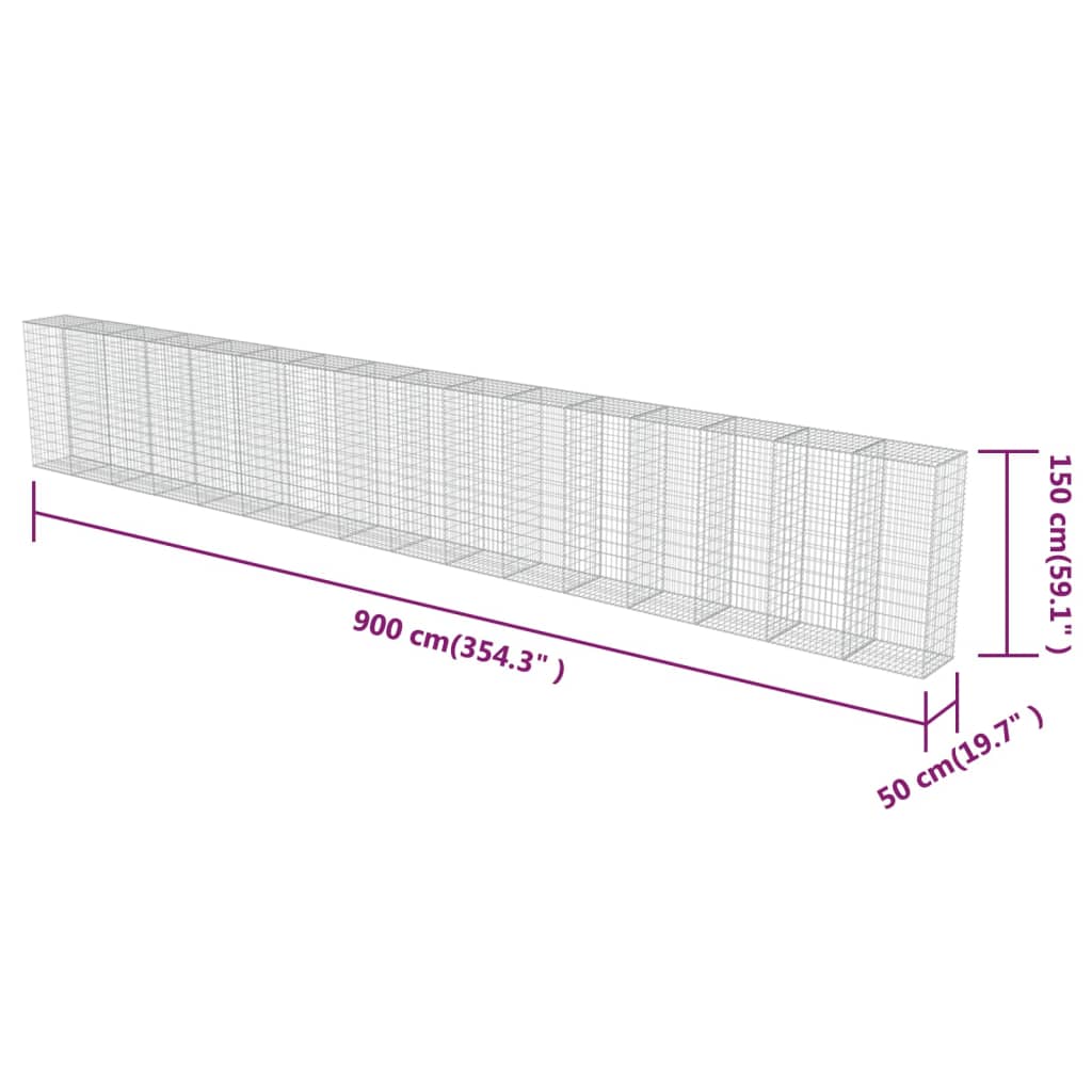vidaXL Mur à gabion avec couvercles Acier galvanisé 900 x 50 x 150 cm