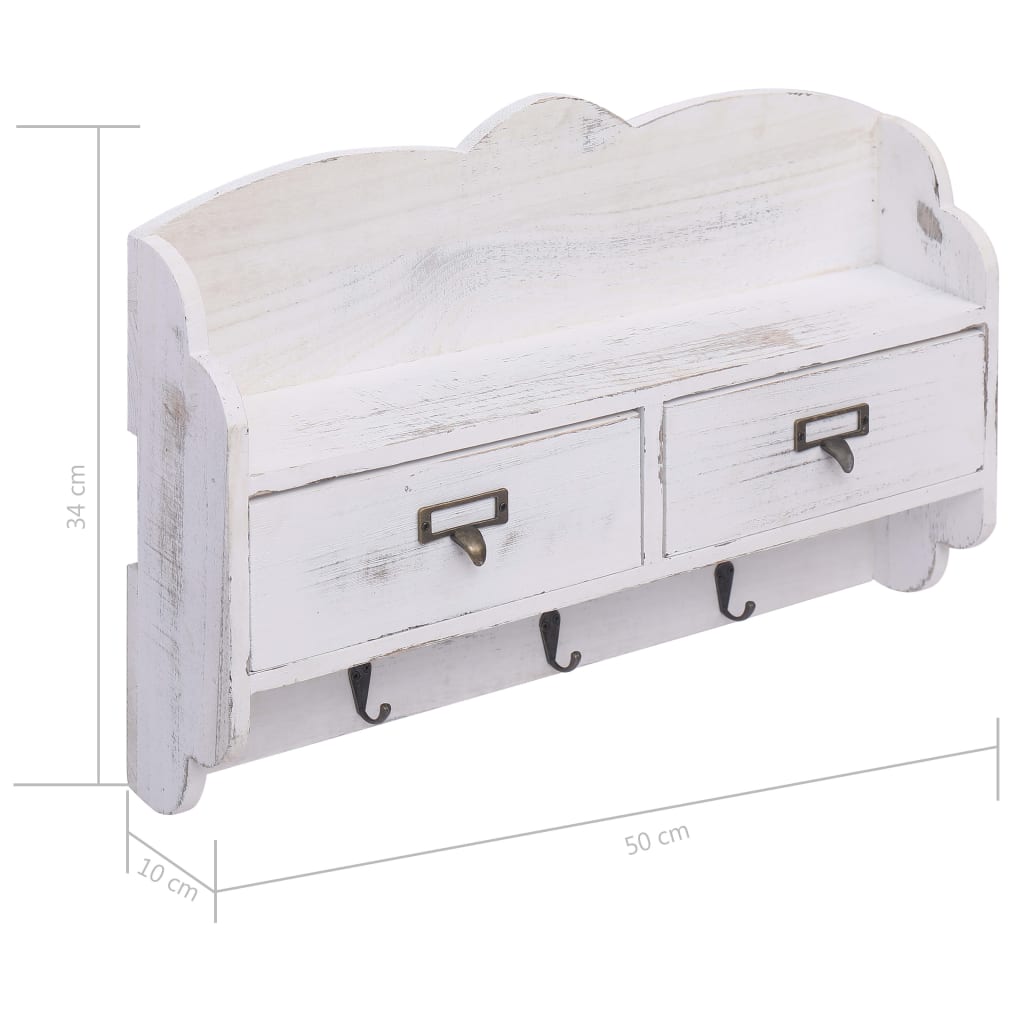vidaXL Porte-manteau mural Blanc 50x10x34 cm Bois