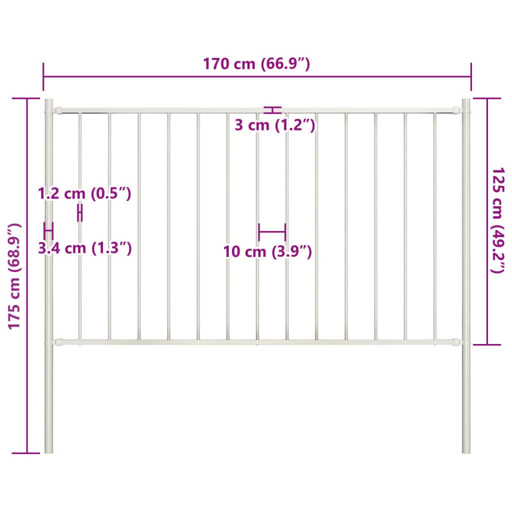 vidaXL Panneau de clôture poteau Acier enduit poudre 1,7x1,25 m Blanc