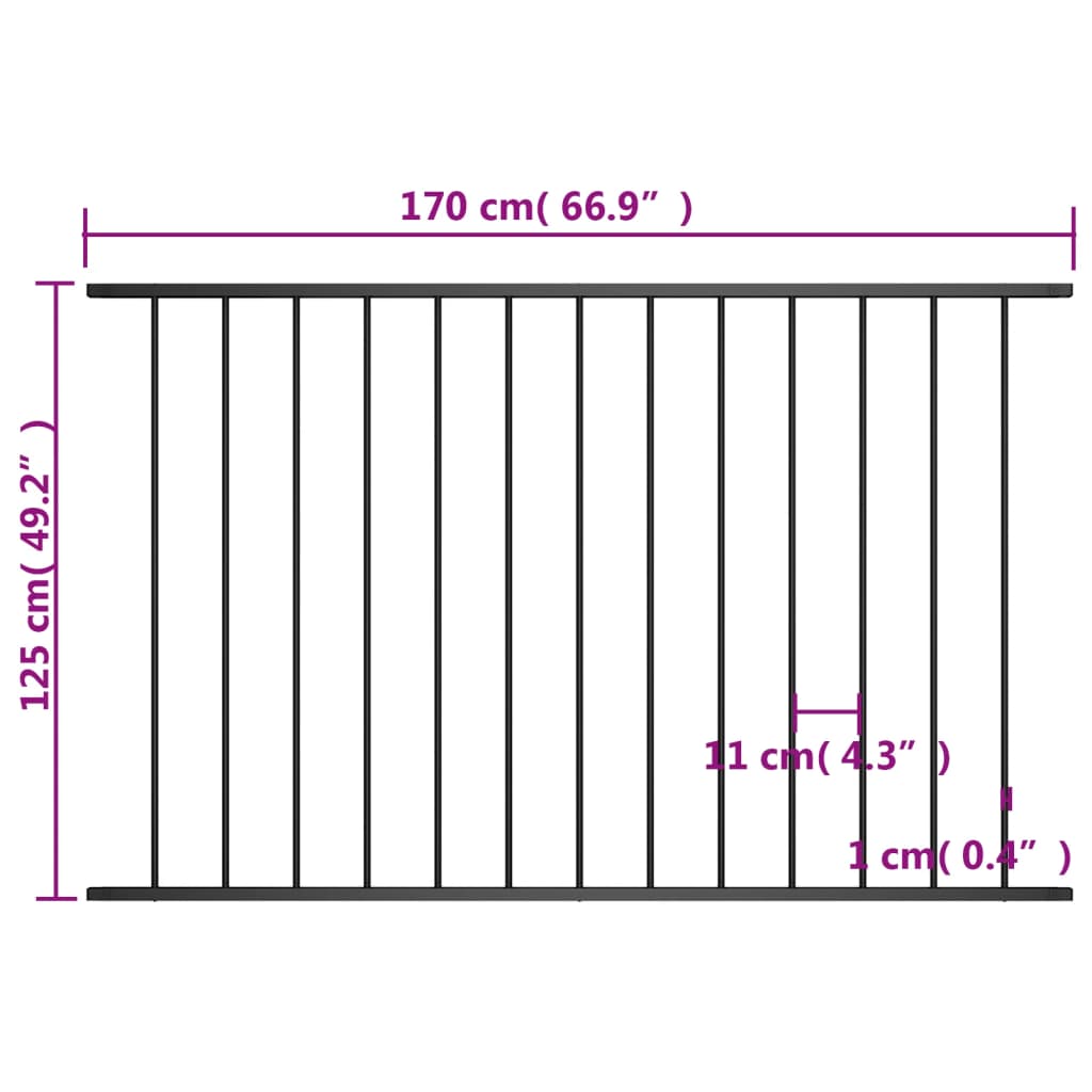 vidaXL Panneau de clôture Acier enduit de poudre 1,7x1,25 m Noir