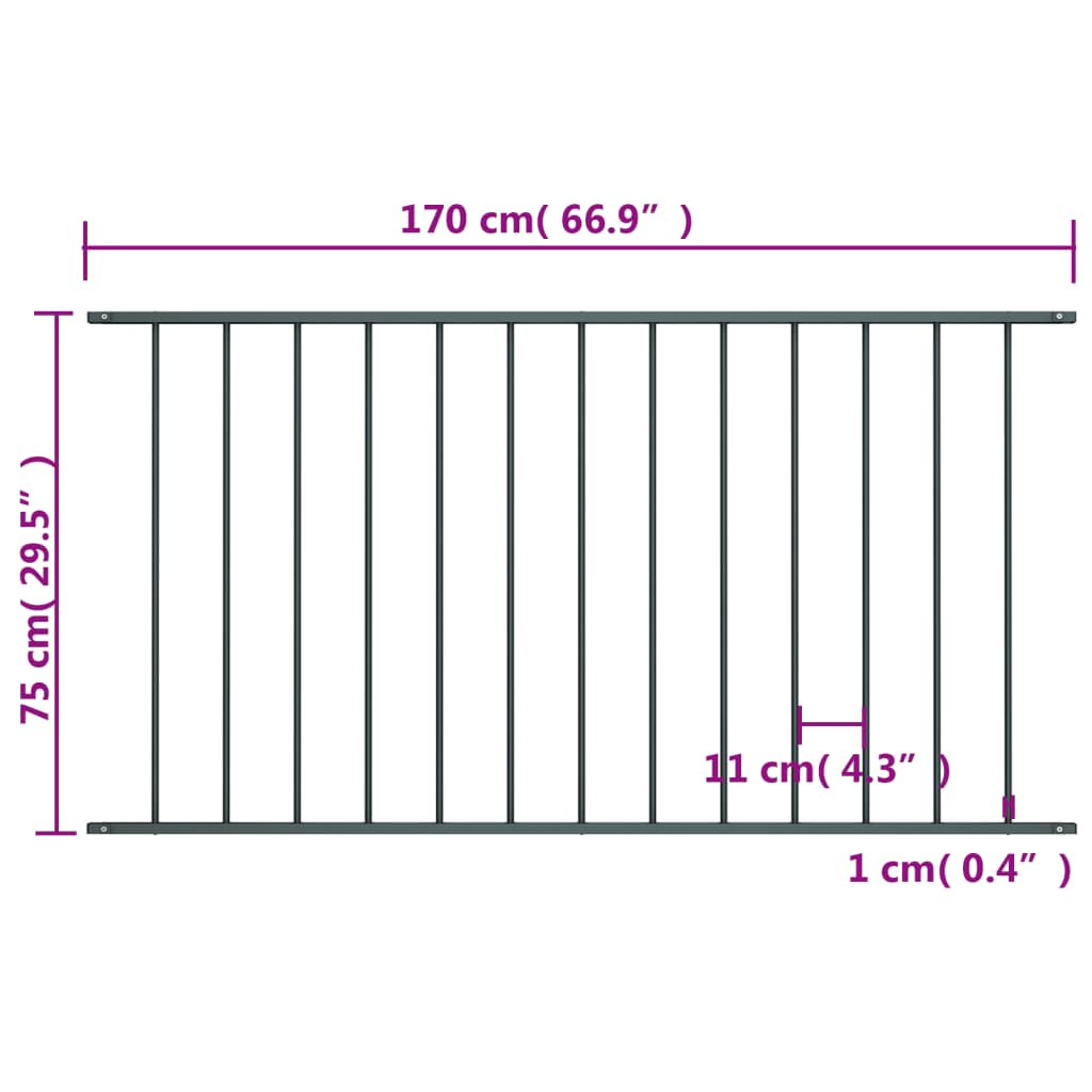 vidaXL Panneau de clôture Acier enduit de poudre 1,7x0,75 m Anthracite