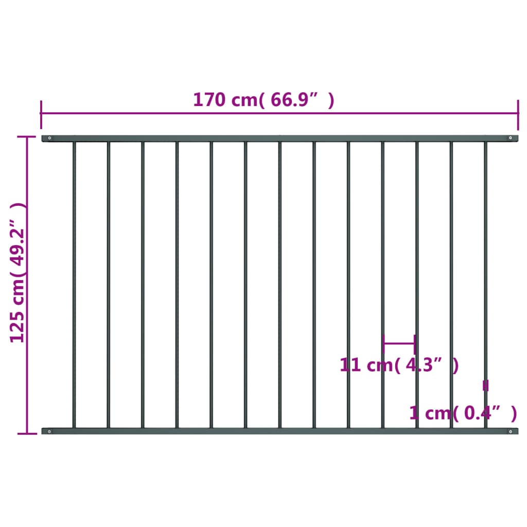 vidaXL Panneau de clôture Acier enduit de poudre 1,7x1,25 m Anthracite