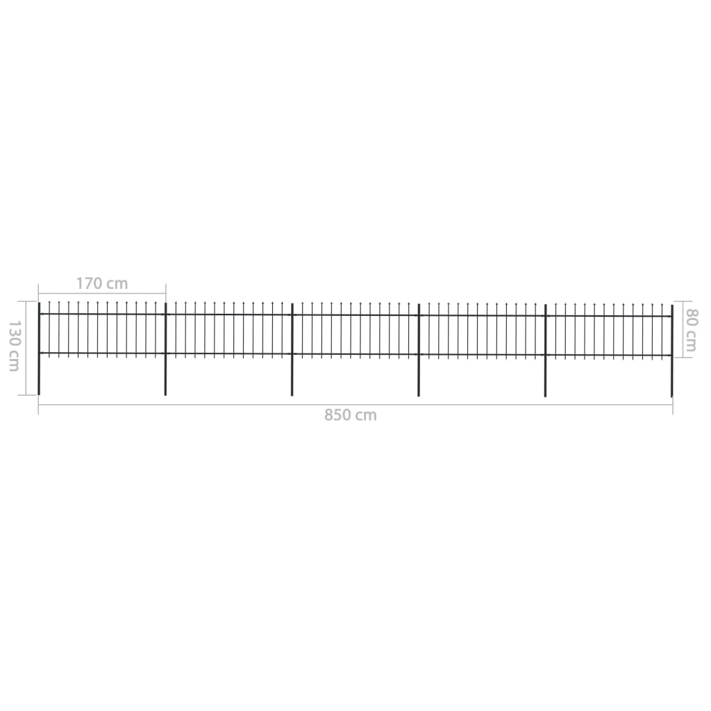 vidaXL Clôture de jardin avec dessus en lance Acier 8,5x0,8 m Noir