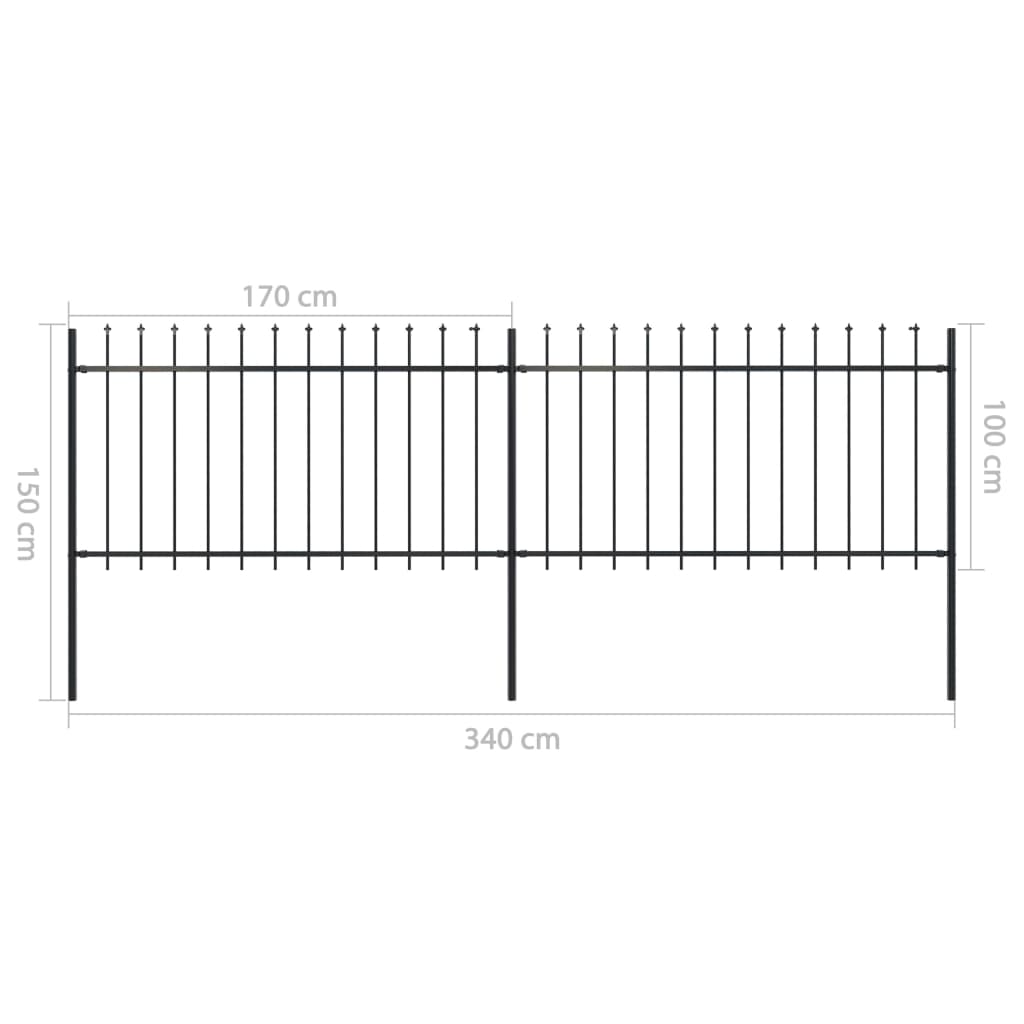 vidaXL Clôture de jardin avec dessus en lance Acier 3,4 x 1 m Noir
