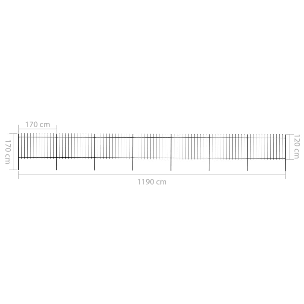 vidaXL Clôture de jardin avec dessus en lance Acier 11,9 x 1,2 m Noir