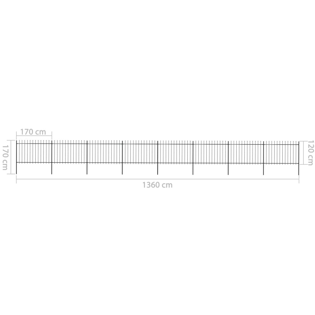 vidaXL Clôture de jardin avec dessus en lance Acier 13,6 x 1,2 m Noir