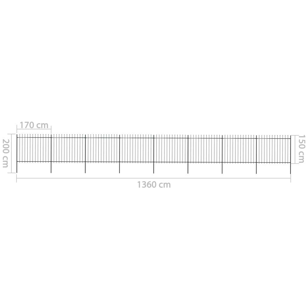 vidaXL Clôture de jardin avec dessus en lance Acier 13,6 x 1,5 m Noir