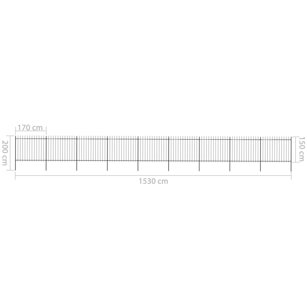 vidaXL Clôture de jardin avec dessus en lance Acier 15,3 x 1,5 m Noir