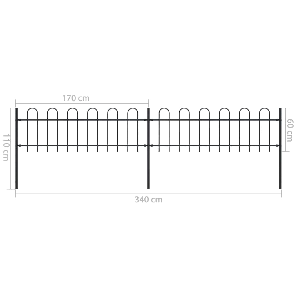 vidaXL Clôture de jardin avec dessus en cerceau Acier 3,4 x 0,6 m Noir