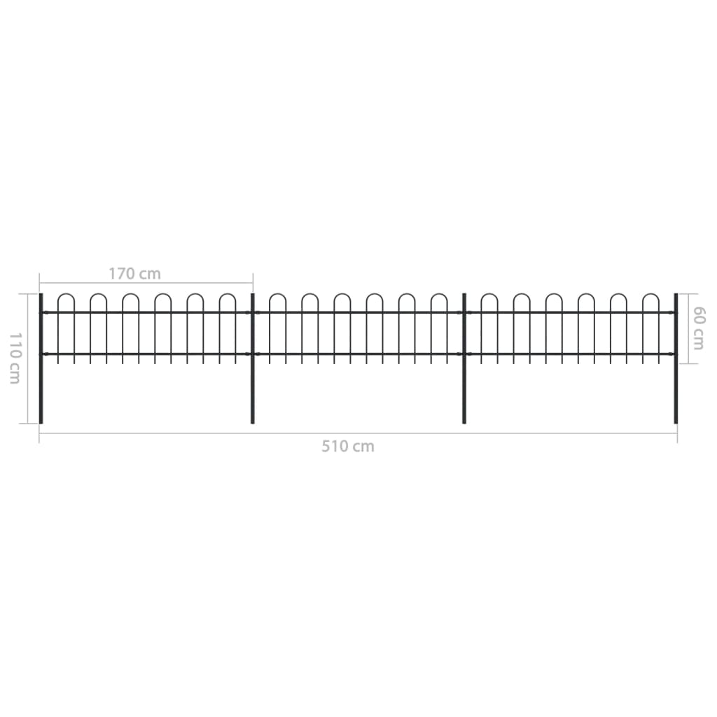 vidaXL Clôture de jardin avec dessus en cerceau Acier 5,1 x 0,6 m Noir