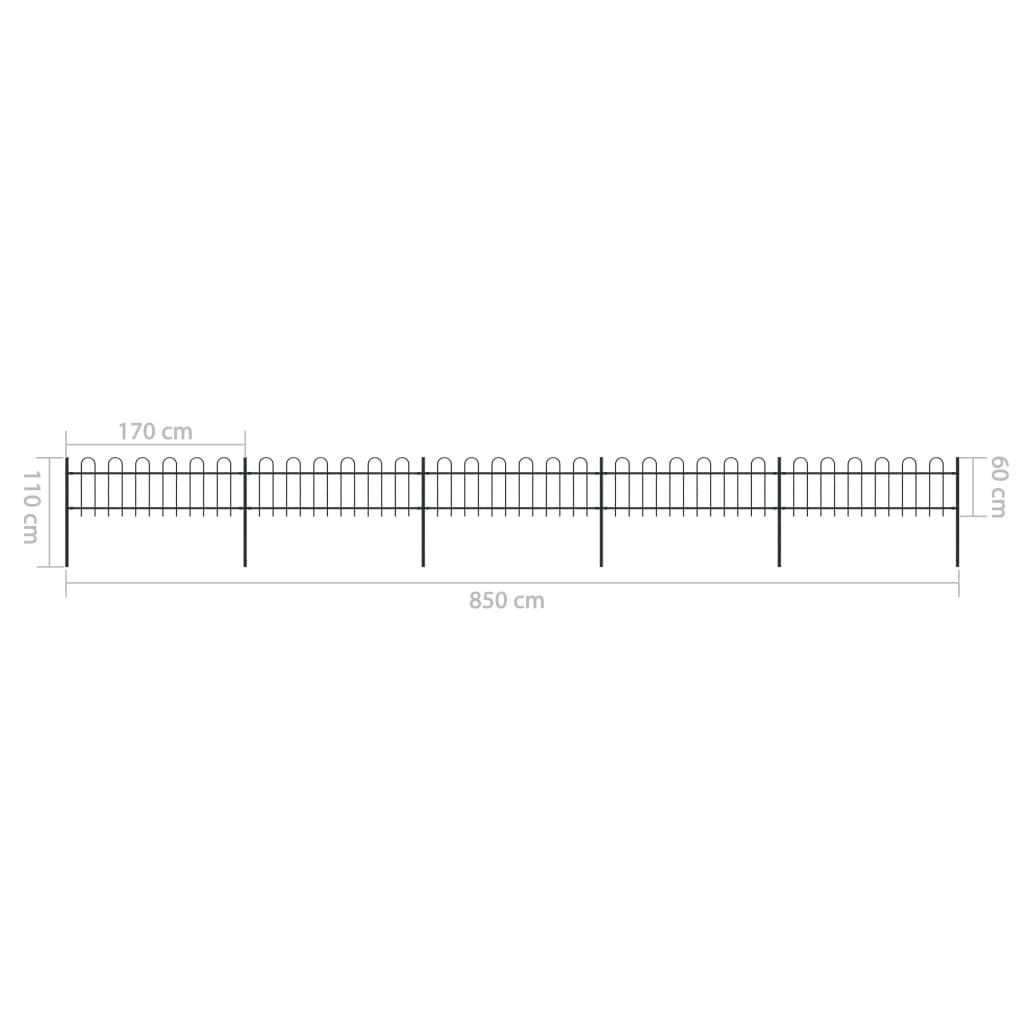 vidaXL Clôture de jardin avec dessus en cerceau Acier 8,5 x 0,6 m Noir