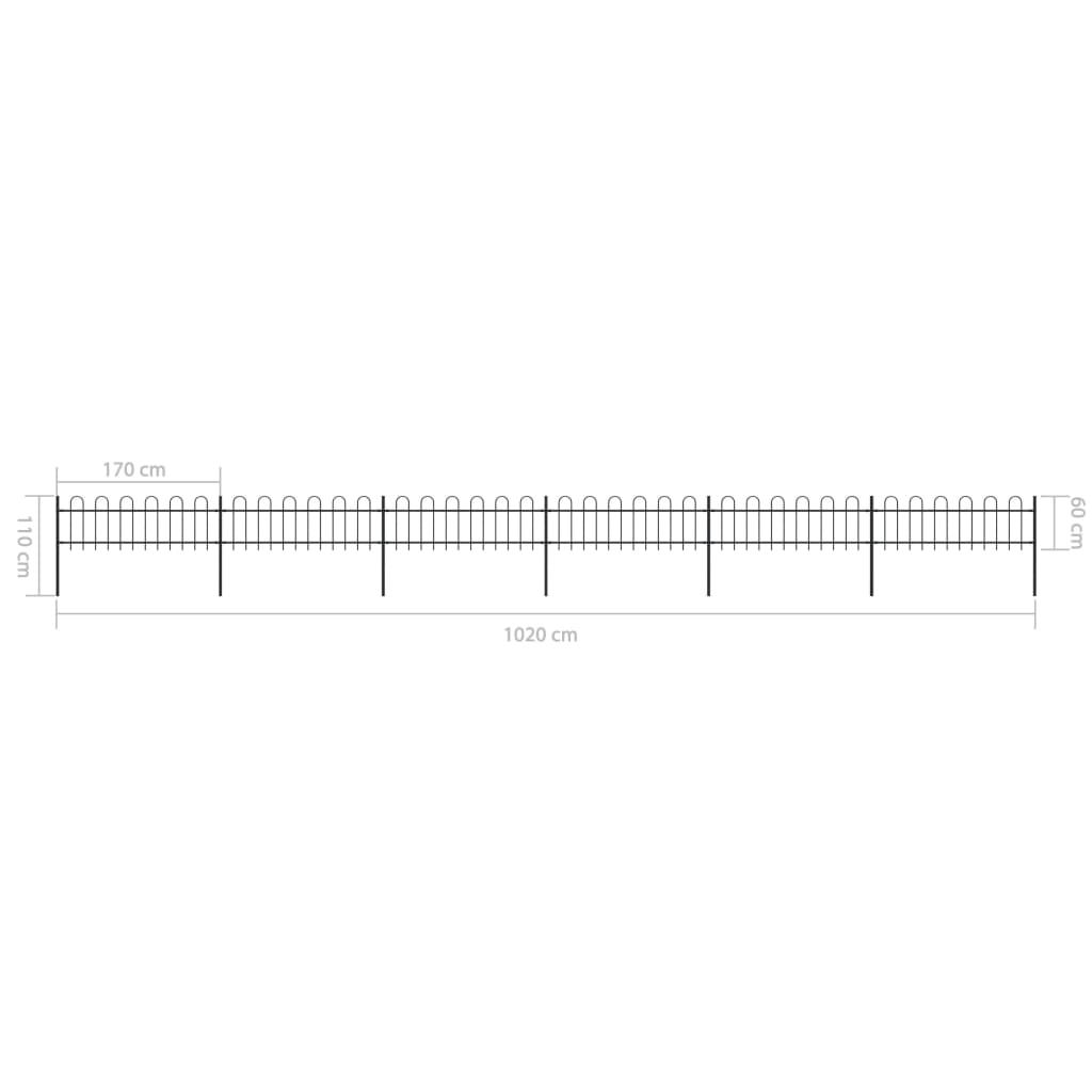 vidaXL Clôture de jardin avec dessus en cerceau Acier 10,2x0,6 m Noir