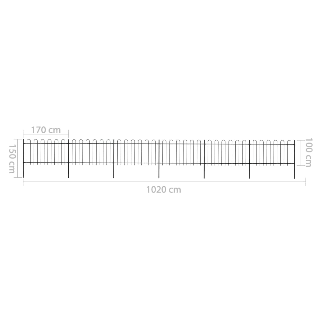 vidaXL Clôture de jardin avec dessus en cerceau Acier 10,2 x 1 m Noir